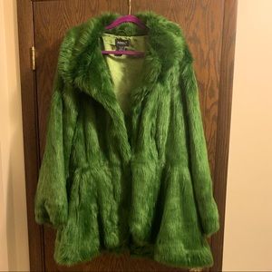 Ashro Flax Fur Green Car Coat. High front, and longer back design.